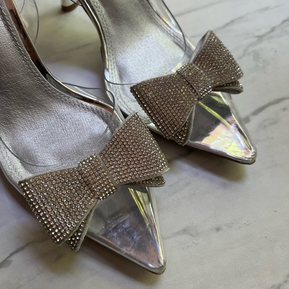 ASOS Rhinestone Embellished Bow Slingback Stiletto Shoes - Clear Size 6 WIDE FIT - Picture 4 of 11